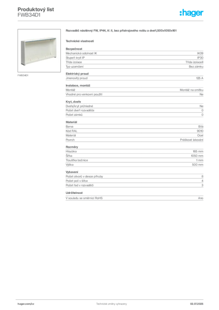 Obrázek Hager Produktový list FWB34D1 | Hager