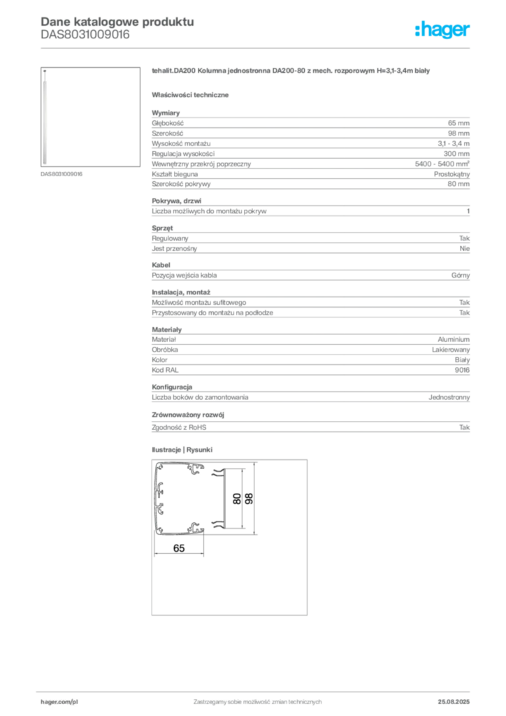 Zdjęcie Hager Dane katalogowe produktu DAS8031009016 | Hager Polska