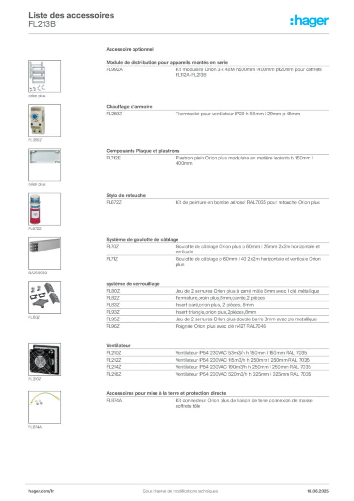 Image Hager Fiche technique du produit FL213B | Hager France