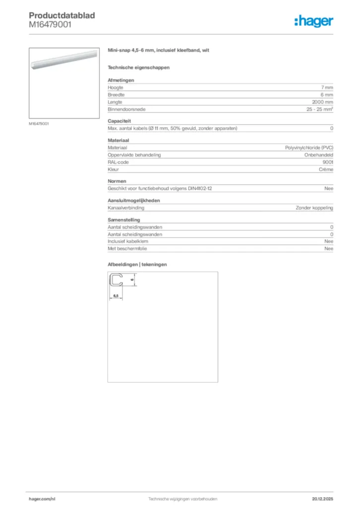 Afbeelding Hager Productdatablad M16479001 | Hager Nederland