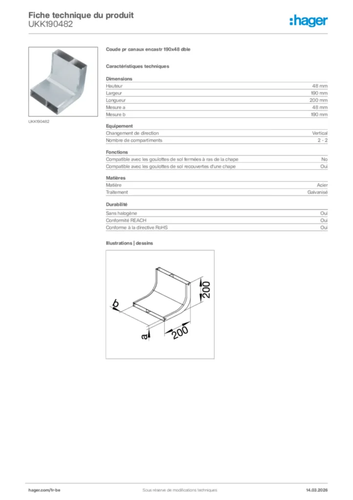 Image Hager Fiche technique du produit UKK190482 | Hager Belgique