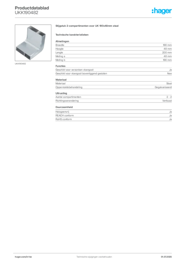 Afbeelding Hager Productdatablad UKK190482 | Hager Belgium