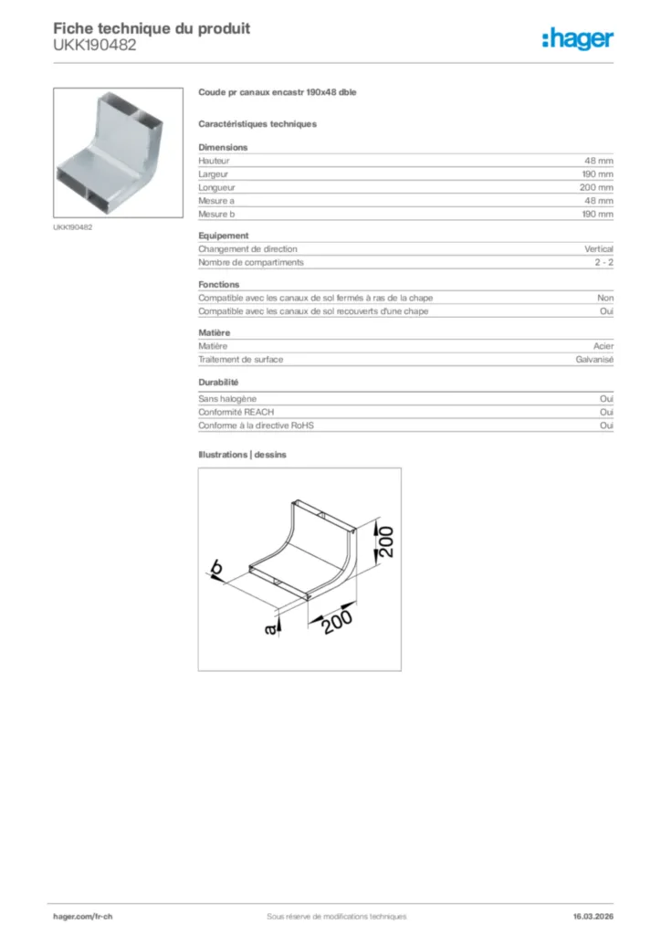 Image Hager Fiche technique du produit UKK190482 | Hager Suisse