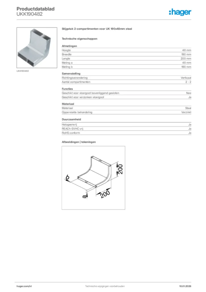 Afbeelding Hager Productdatablad UKK190482 | Hager Nederland