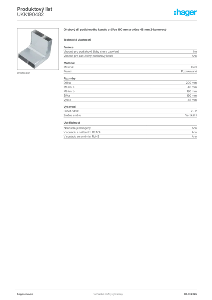 Obrázek Hager Produktový list UKK190482 | Hager