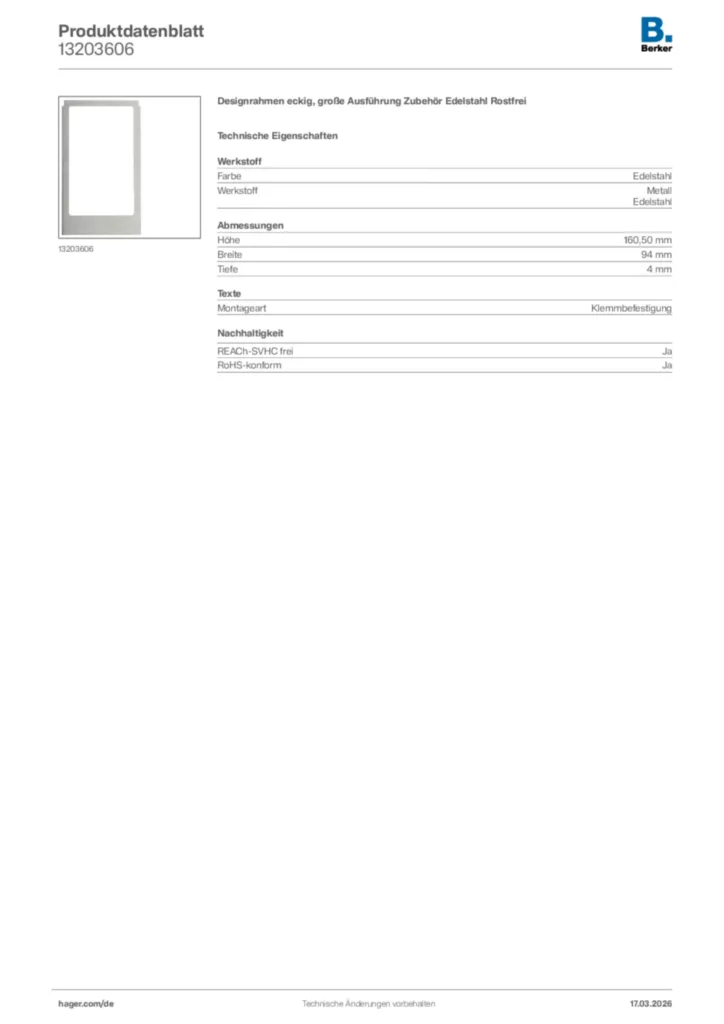 Bild Berker Produktdatenblatt 13203606 | Hager Deutschland