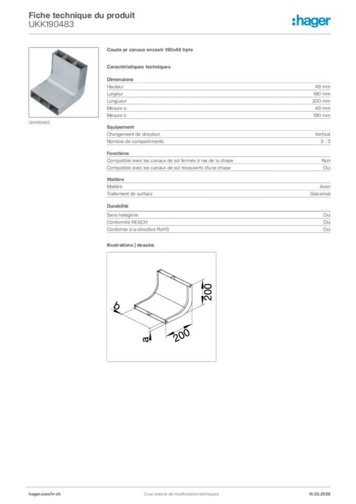 Image Hager Fiche technique du produit UKK190483 | Hager Suisse