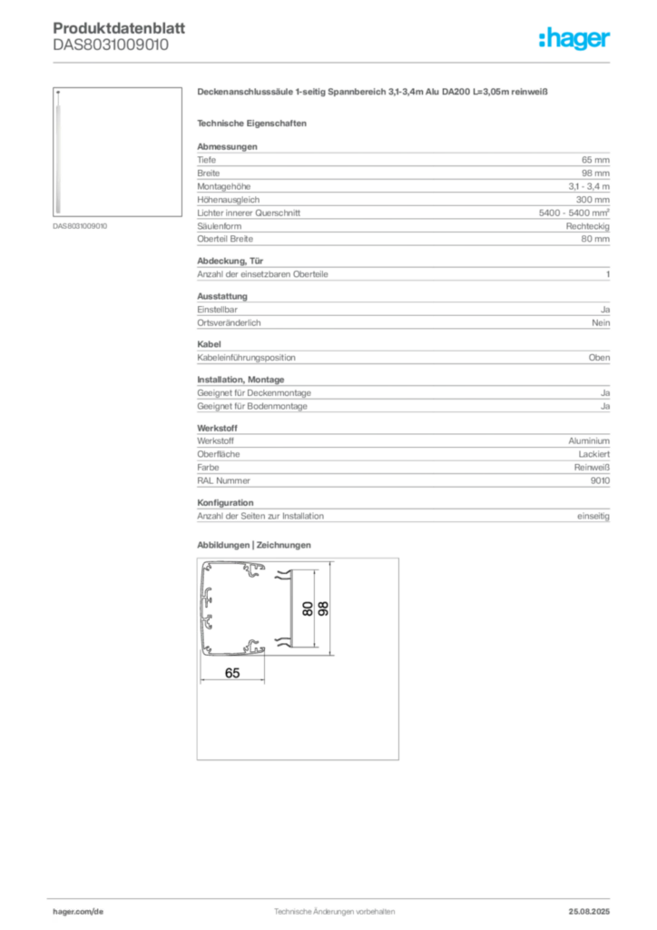 Bild Hager Produktdatenblatt DAS8031009010 | Hager Deutschland