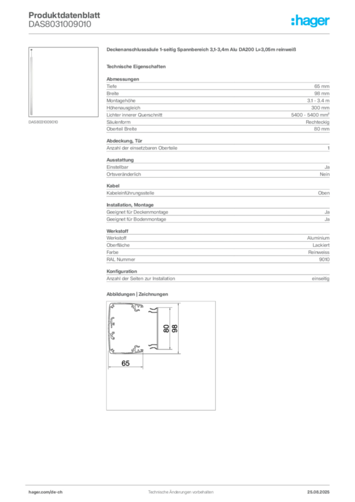 Bild Hager Produktdatenblatt DAS8031009010 | Hager Schweiz