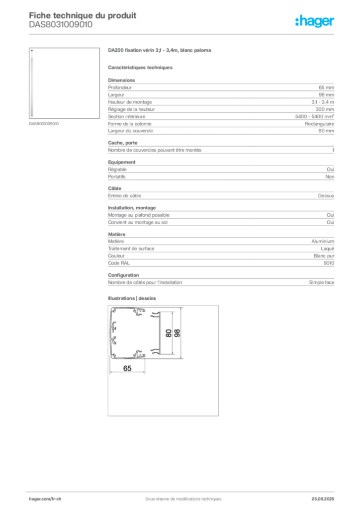 Image Hager Fiche technique du produit DAS8031009010 | Hager Suisse