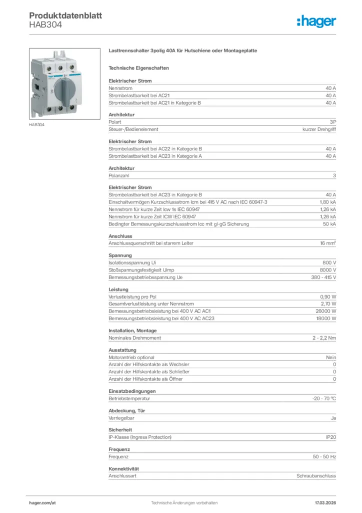 Bild Hager Produktdatenblatt HAB304 | Hager Deutschland