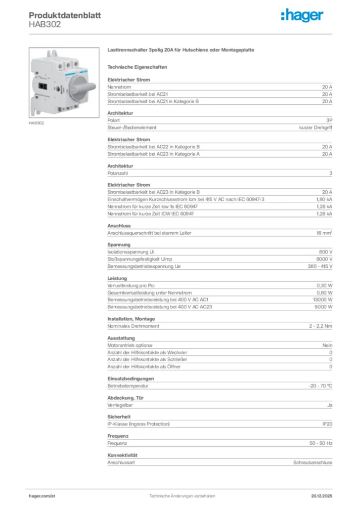 Bild Hager Produktdatenblatt HAB302 | Hager Deutschland