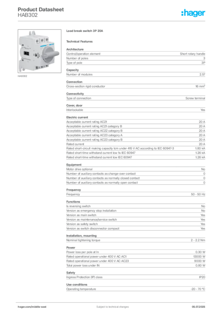 Image Hager Product data sheet HAB302  | Hager
