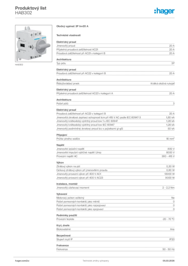 Obrázek Hager Product data sheet HAB302 | Hager