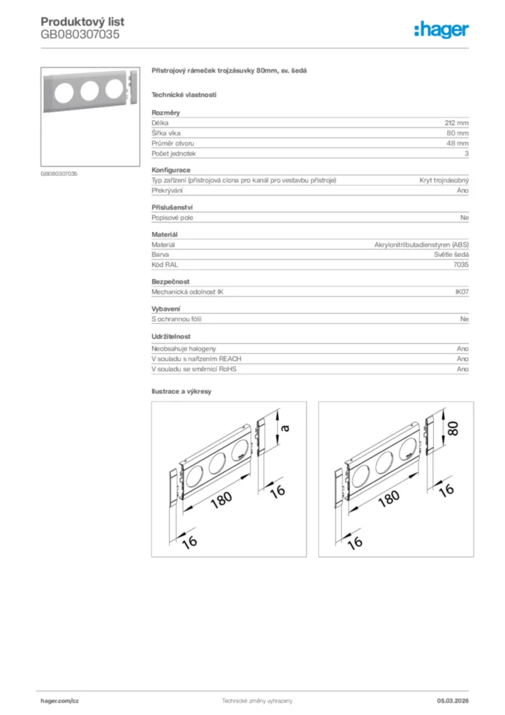 Obrázek Hager Product data sheet GB080307035 | Hager