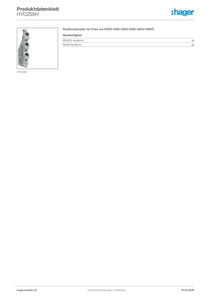 Bild Hager Produktdatenblatt HYC255H | Hager Schweiz