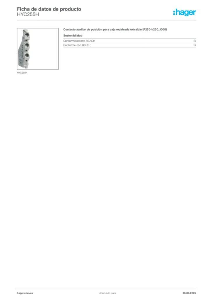 Imagen Hager Ficha de datos de producto HYC255H | Hager España