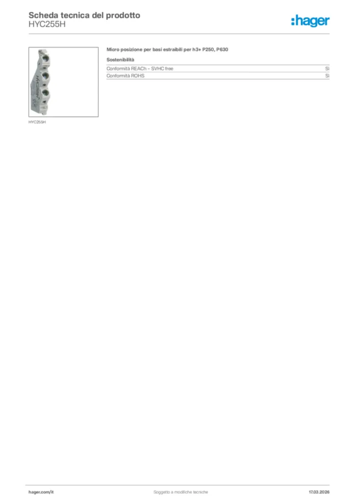 Immagine Hager Scheda tecnica del prodotto HYC255H | Hager Italia