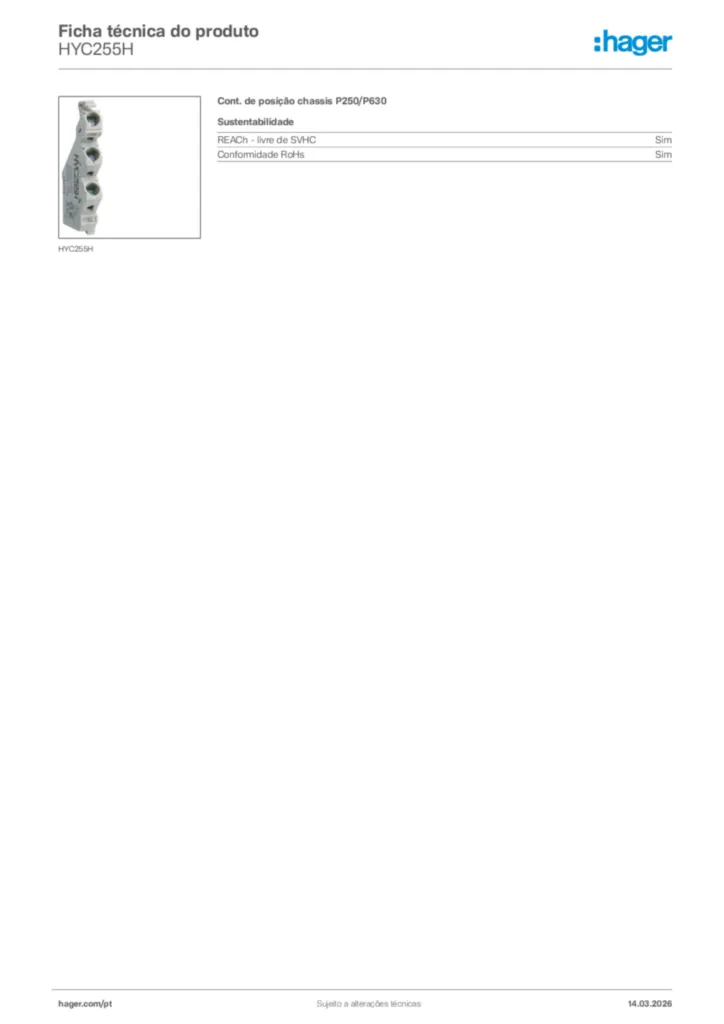 Imagem Hager Ficha técnica do produto HYC255H | Hager Portugal
