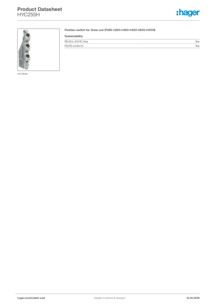 Image Hager Product data sheet HYC255H  | Hager