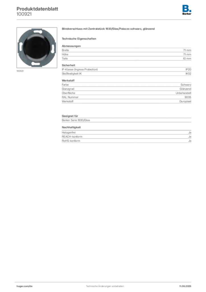 Bild Berker Produktdatenblatt 100921 | Hager Deutschland