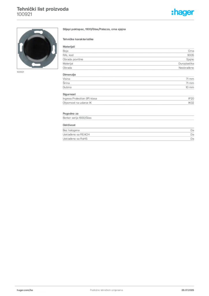 Slika Hager Product data sheet 100921  | Hager