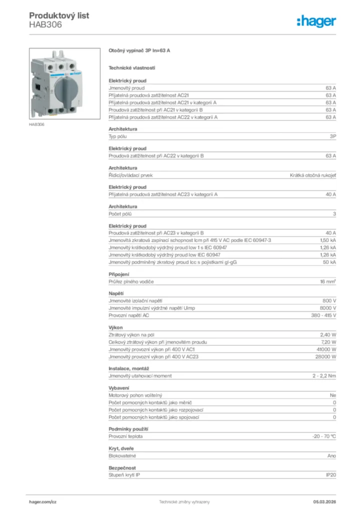 Obrázek Hager Product data sheet HAB306 | Hager