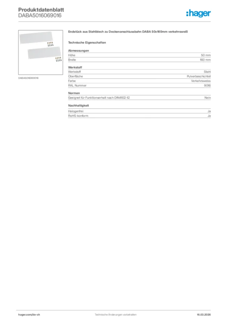 Bild Hager Produktdatenblatt DABA5016069016 | Hager Schweiz