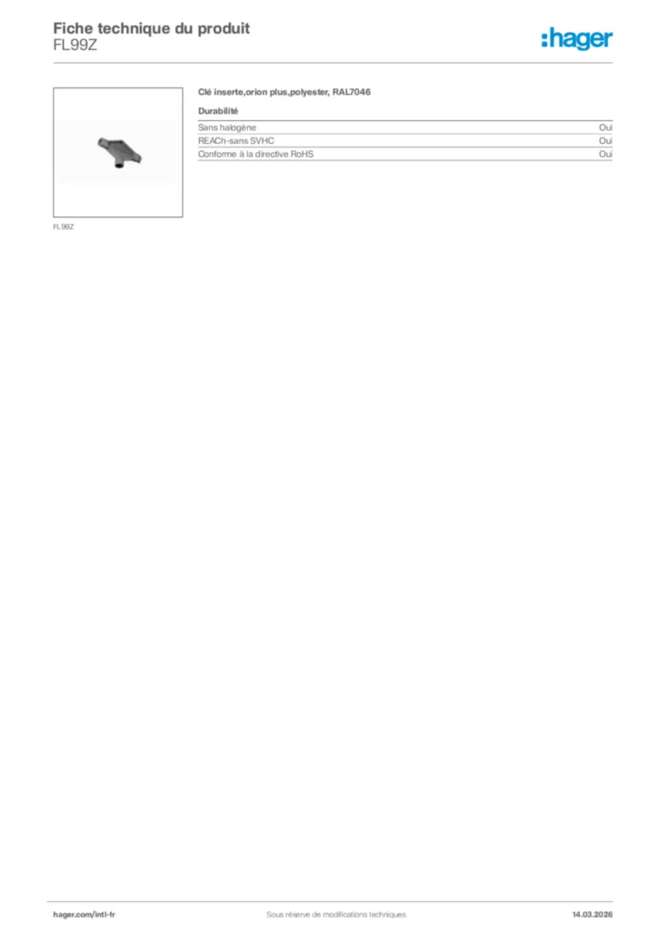 Image Hager Fiche technique du produit FL99Z | Hager Afrique
