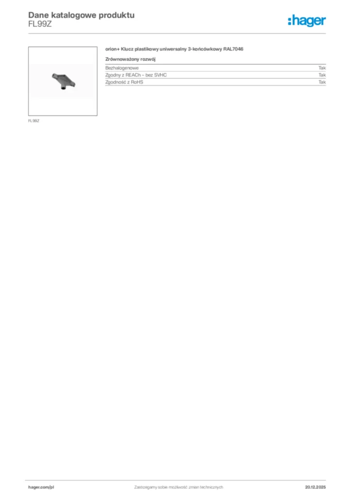 Zdjęcie Hager Dane katalogowe produktu FL99Z | Hager Polska