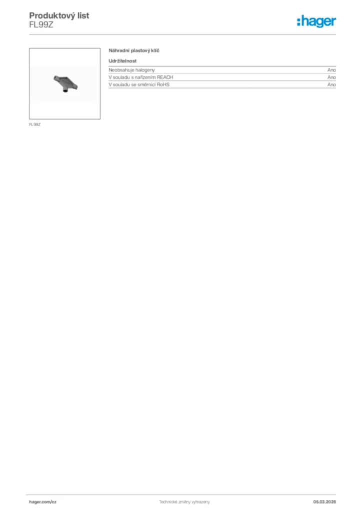 Obrázek Hager Product data sheet FL99Z | Hager