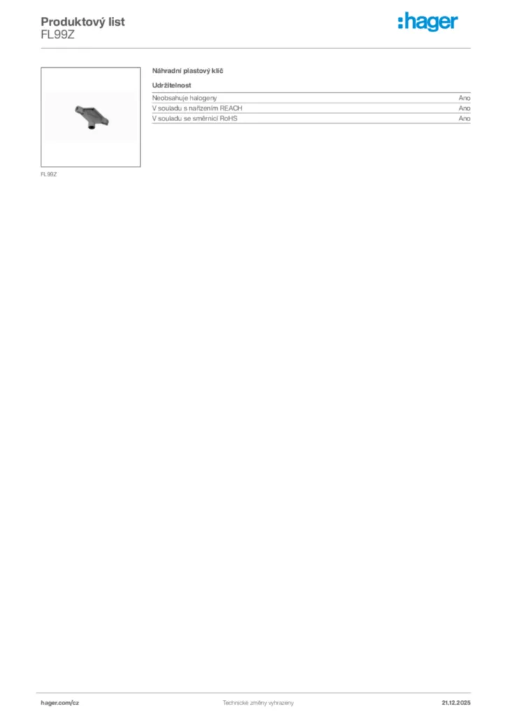 Obrázek Hager Produktový list FL99Z | Hager