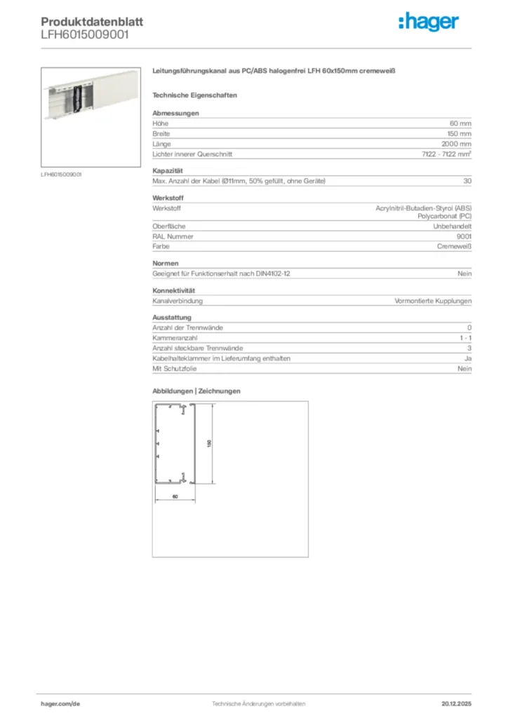 Bild Hager Produktdatenblatt LFH6015009001 | Hager Deutschland
