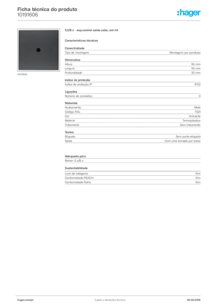 Imagem Hager Ficha técnica do produto 10191606 | Hager Portugal