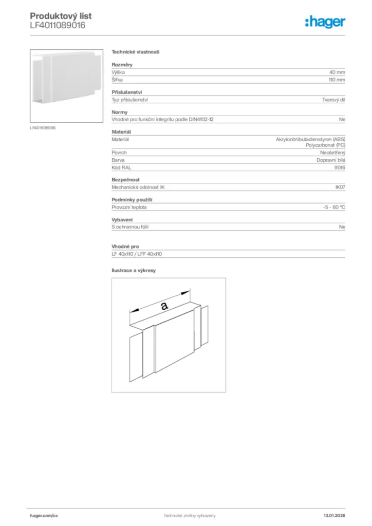 Obrázek Hager Product data sheet LF4011089016 | Hager