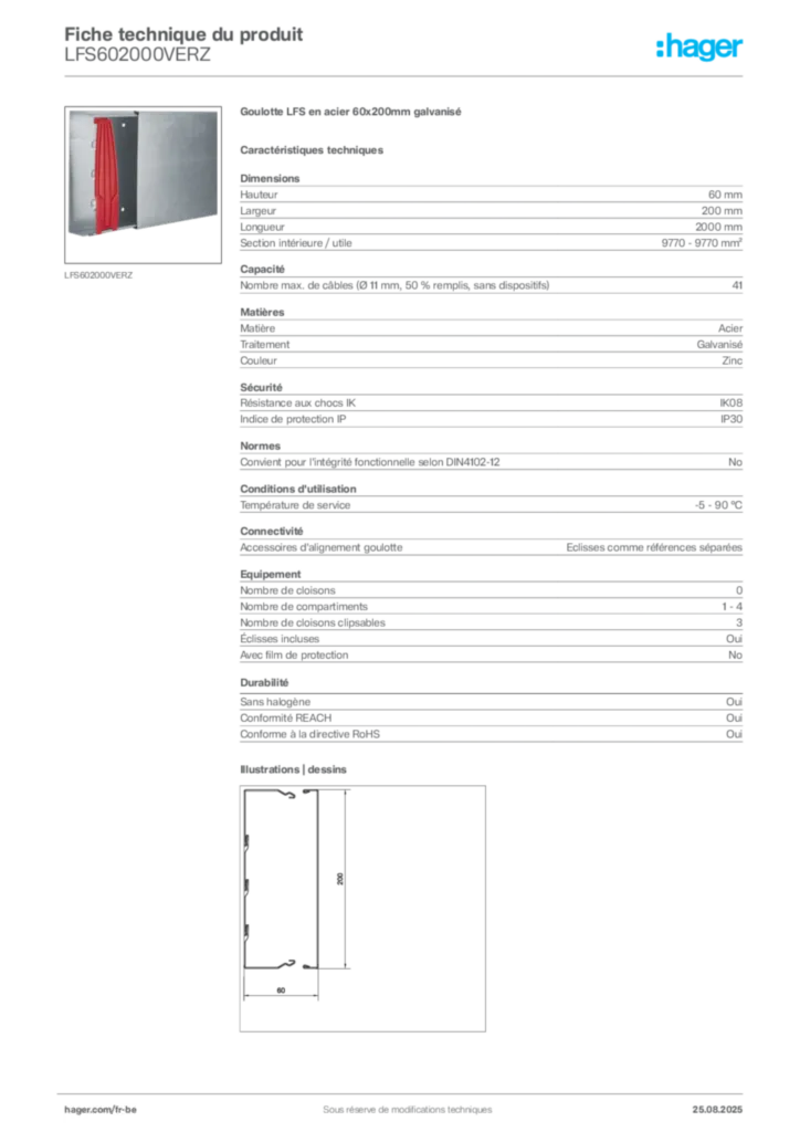 Image Hager Fiche technique du produit LFS602000VERZ | Hager Belgique