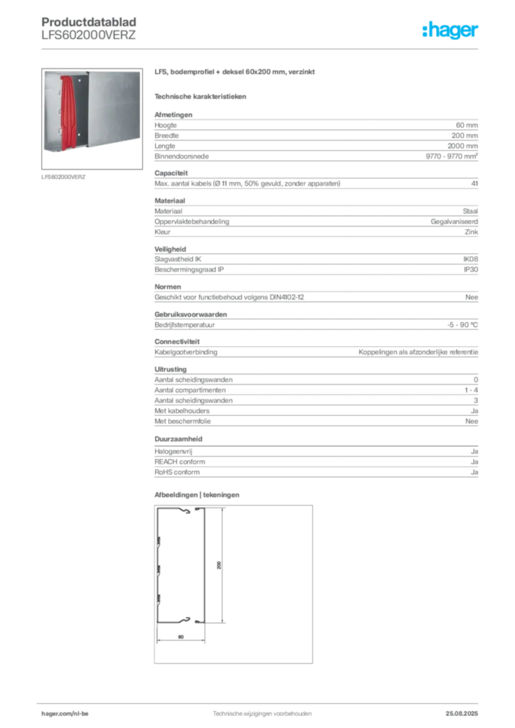 Afbeelding Hager Productdatablad LFS602000VERZ | Hager Belgium