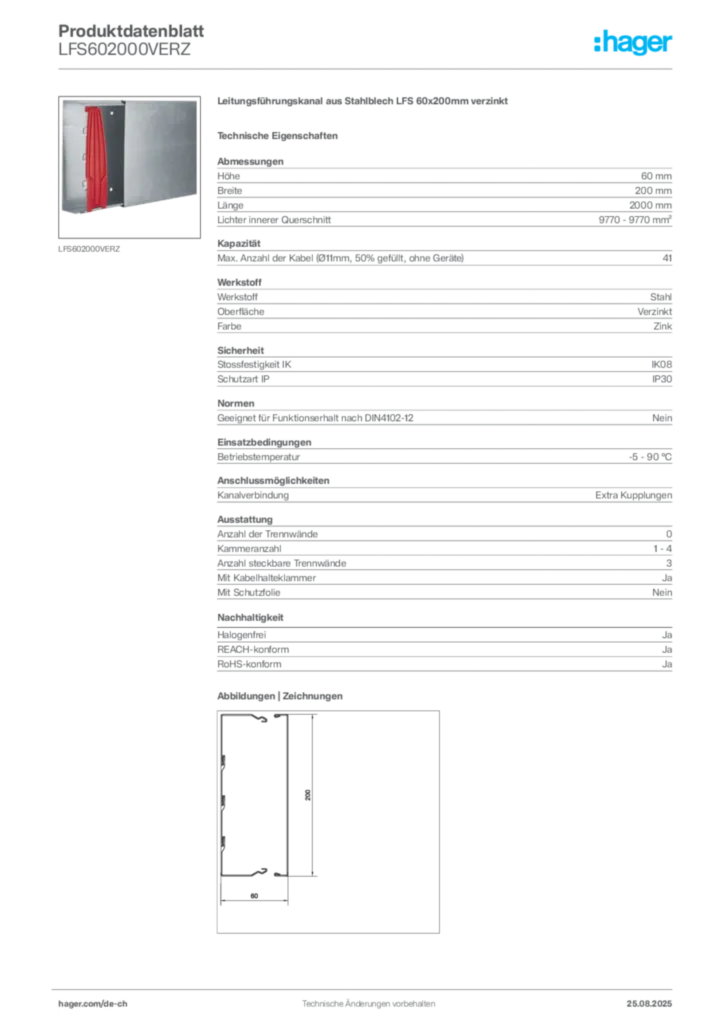Bild Hager Produktdatenblatt LFS602000VERZ | Hager Schweiz