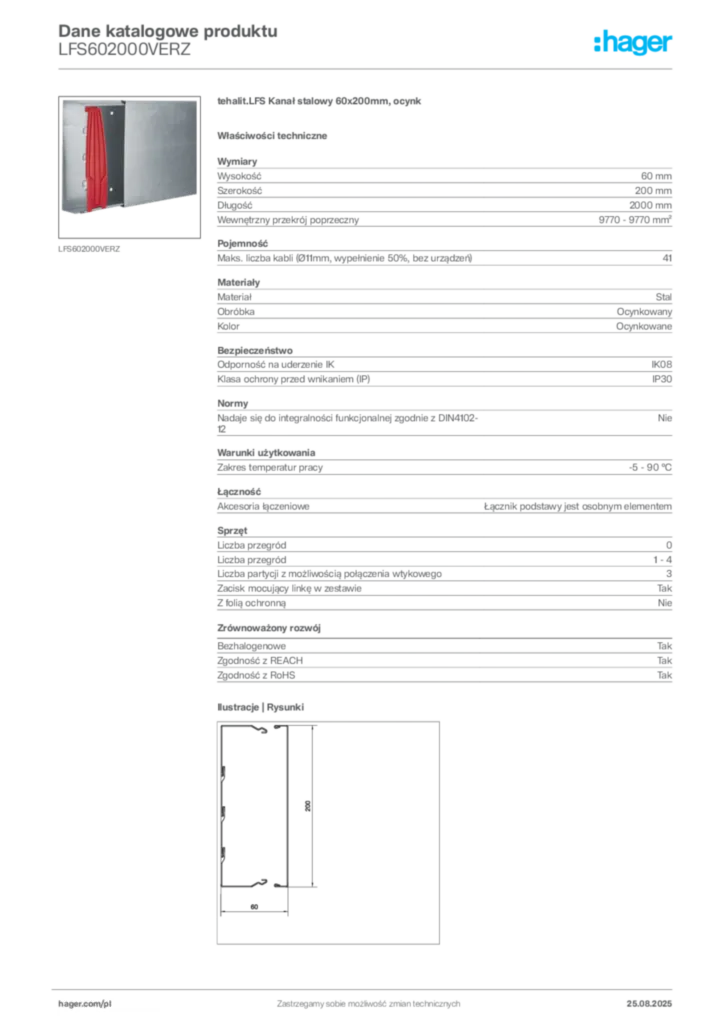 Zdjęcie Hager Dane katalogowe produktu LFS602000VERZ | Hager Polska