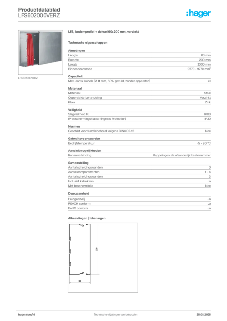 Afbeelding Hager Productdatablad LFS602000VERZ | Hager Nederland