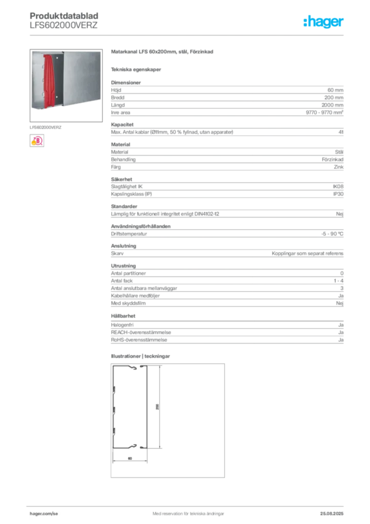 Bild Hager Produktdatablad LFS602000VERZ | Hager Sverige