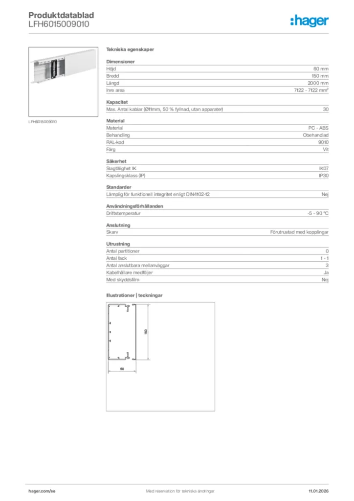Bild Hager Produktdatablad LFH6015009010 | Hager Sverige