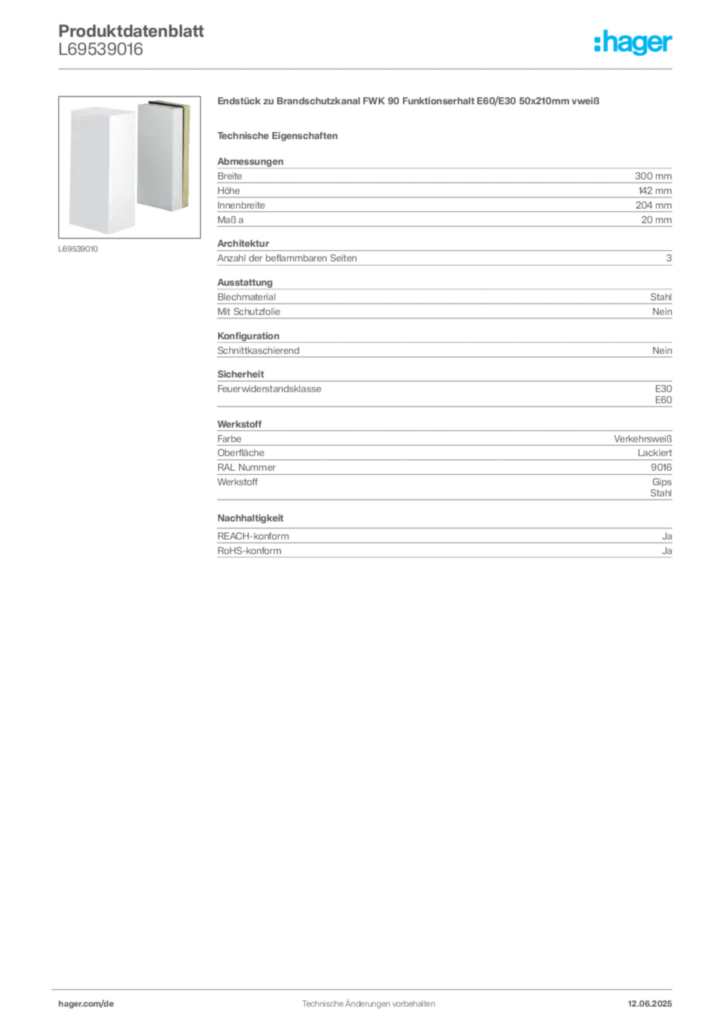 Bild Hager Produktdatenblatt L69539016 | Hager Deutschland