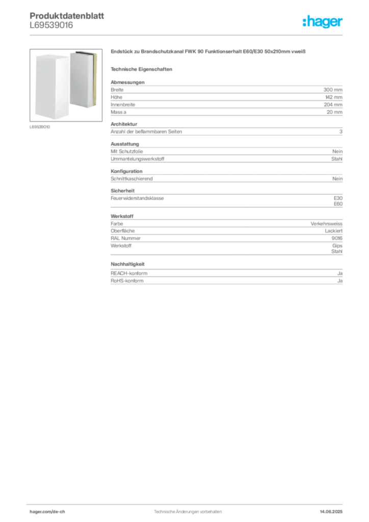 Bild Hager Produktdatenblatt L69539016 | Hager Schweiz