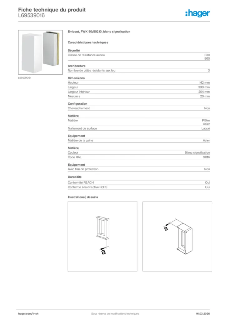 Image Hager Fiche technique du produit L69539016 | Hager Suisse