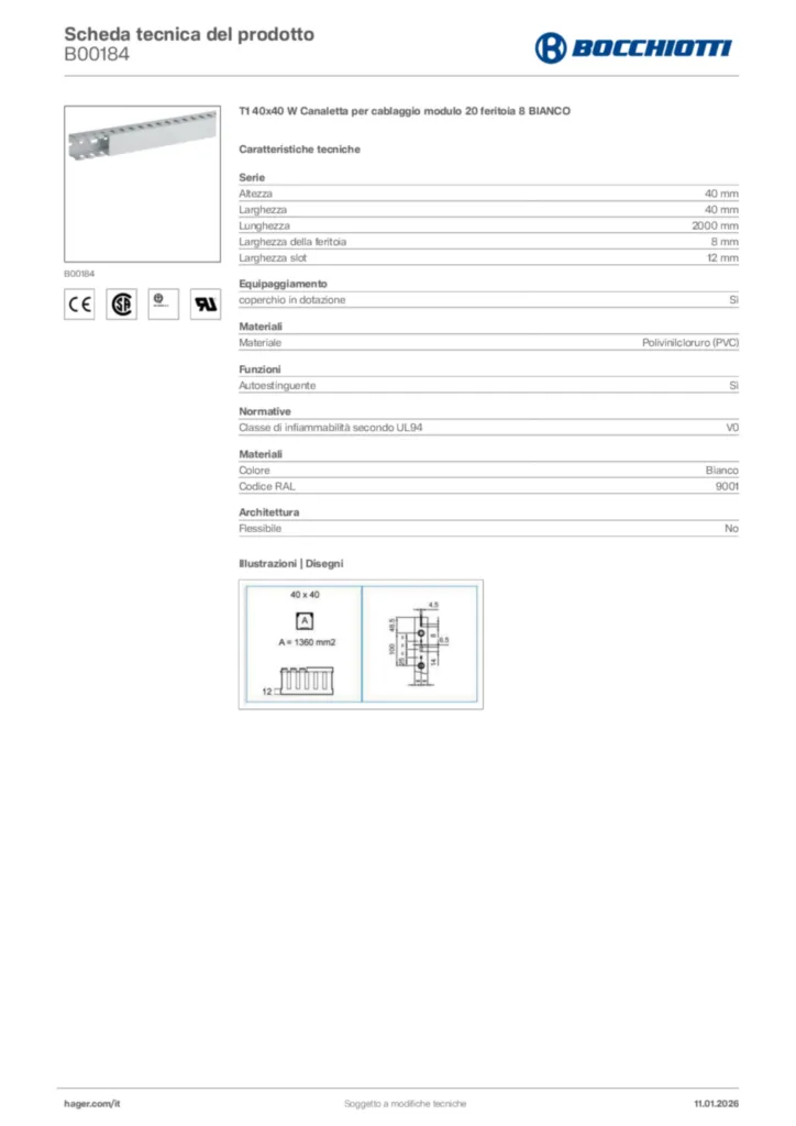 Immagine Bocchiotti Scheda tecnica del prodotto B00184 | Hager Italia