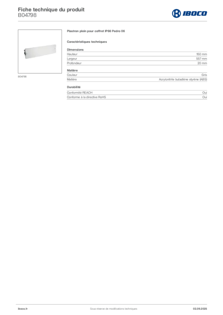 Image Iboco Fiche technique du produit B04798 | Hager France