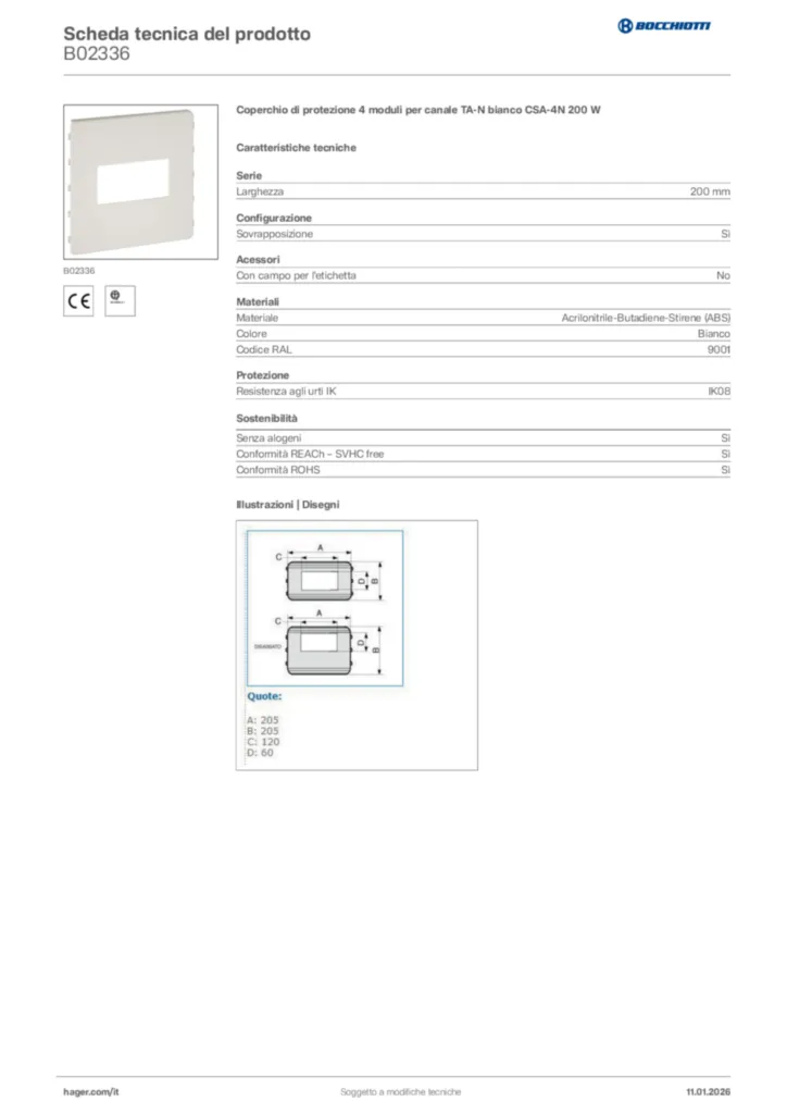 Immagine Bocchiotti Scheda tecnica del prodotto B02336 | Hager Italia