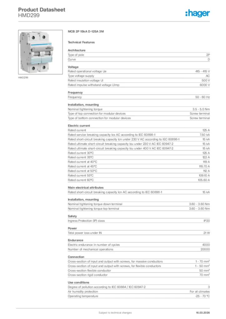 Image Hager Product data sheet HMD299  | Hager Africa