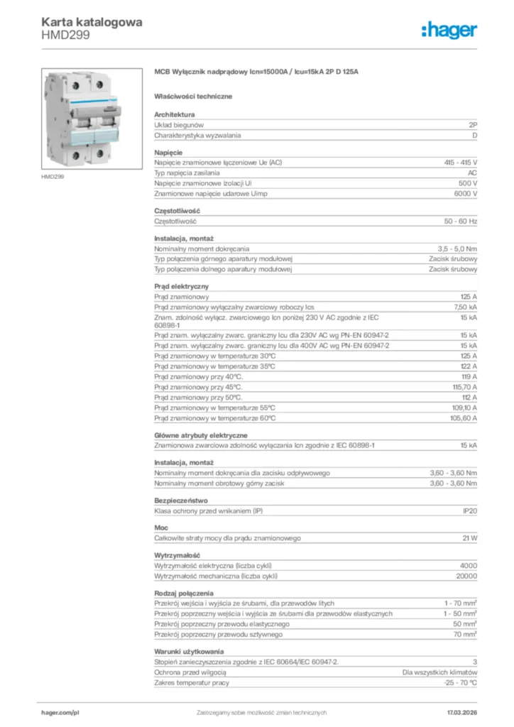 Zdjęcie Hager Karta katalogowa HMD299 | Hager Polska